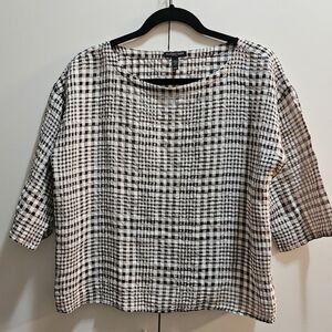 Eileen Fisher Black and White Checkered Blouse